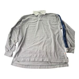 Vintage Levi's Jeanswear Rugby Shirt Gray Navy Stripe Long Sleeve Polo Men's M